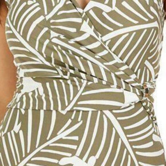 DKNY Olive Green Draped Wrap Tummy-Control One-Piece Swimsuit Size 4 NWT Swim - Picture 3 of 9